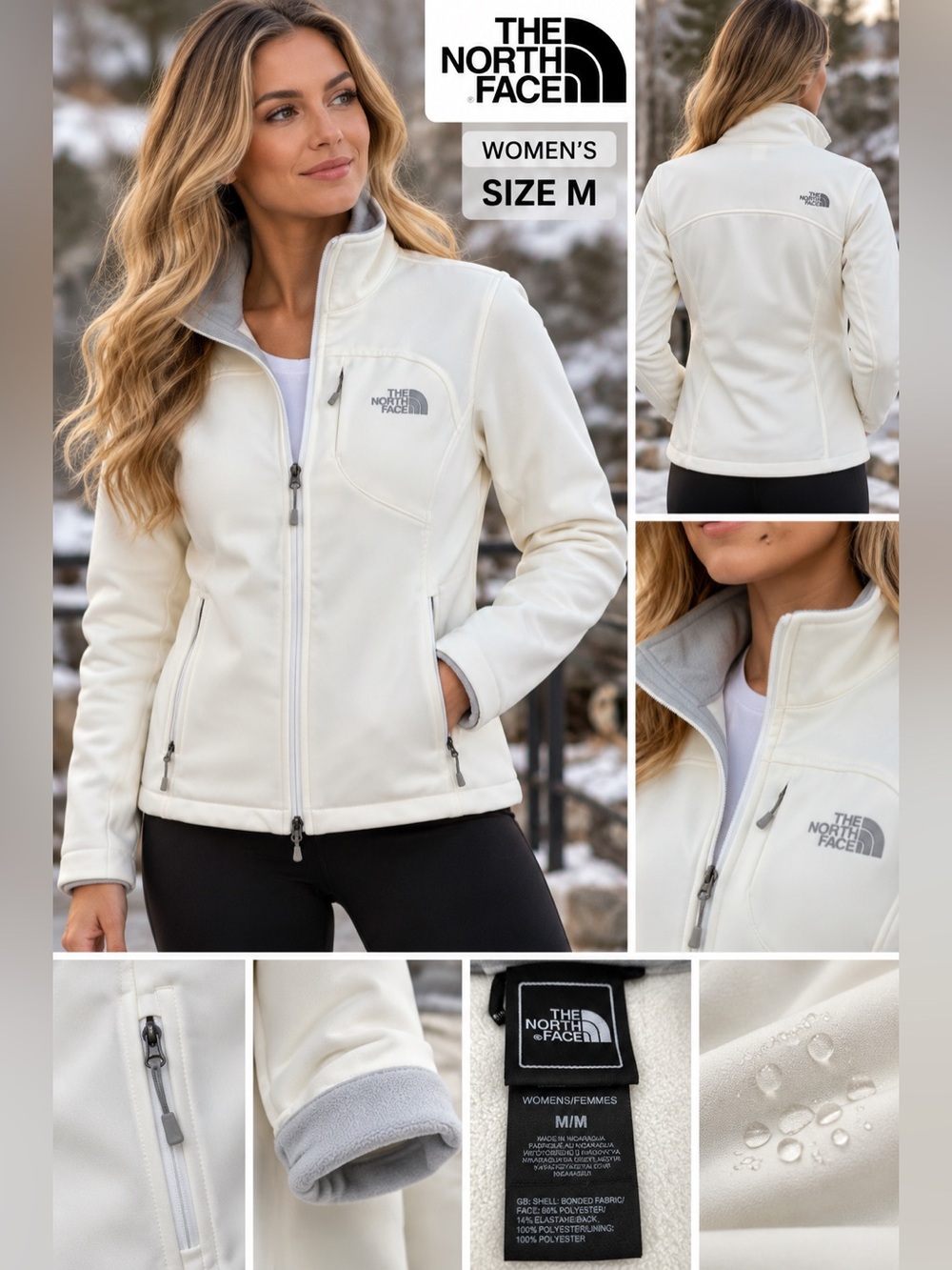 The North Face Women's Cream Teddy Fleece Jacket - Soft Ivory Sz M like new